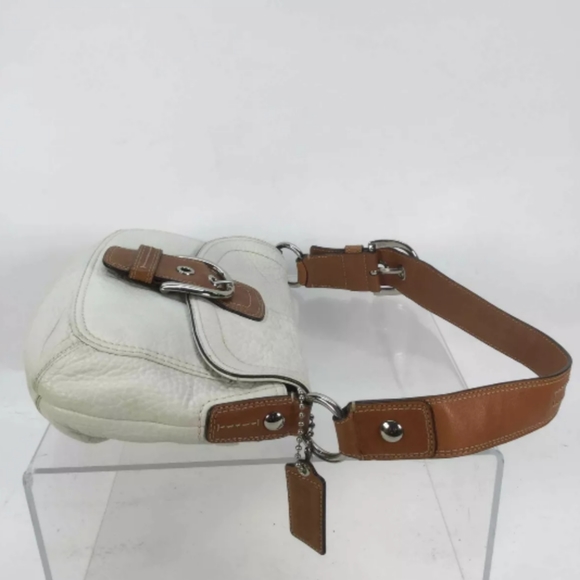 Coach White Textured Leather Brown Trim Handbag - Picture 2 of 15